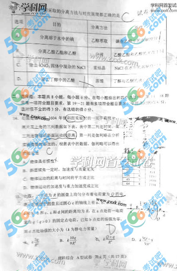 2013年高考《理综》试题(新课标I A卷)