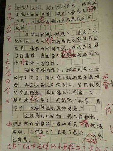 三年级下学期写作训练----伟大的母爱作文