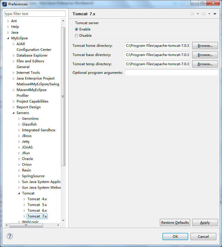 MyEclipse�е�Java Web����֧��Tomcat