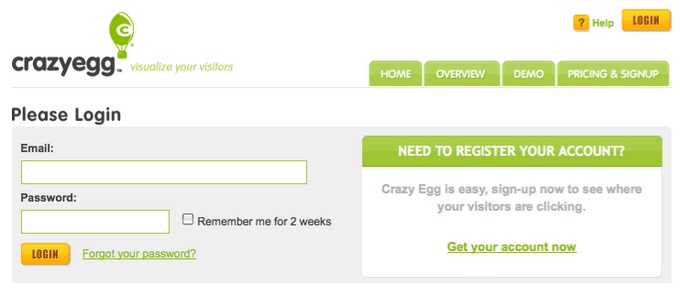 crazy-egg 界面设计:登录与登记
