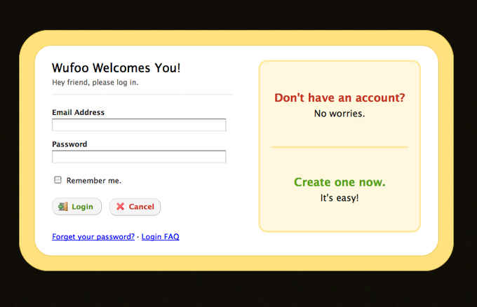 wufoo 界面设计:登录与登记