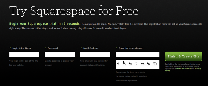squarespace 界面设计:登录与登记