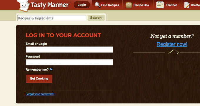 tastyplanner 界面设计:登录与登记