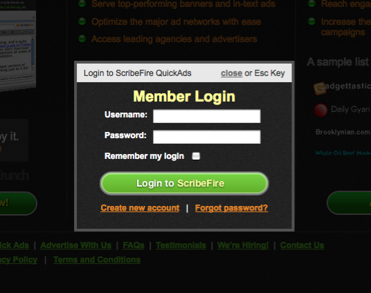 scribfire 界面设计:登录与登记