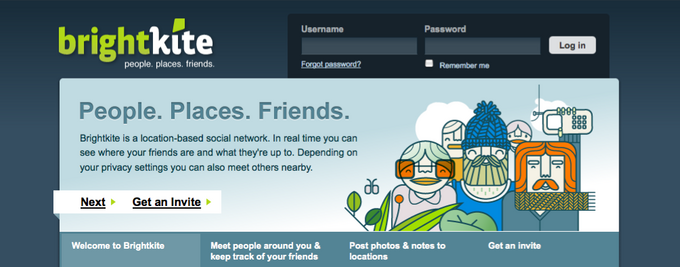 brightkite 界面设计:登录与登记