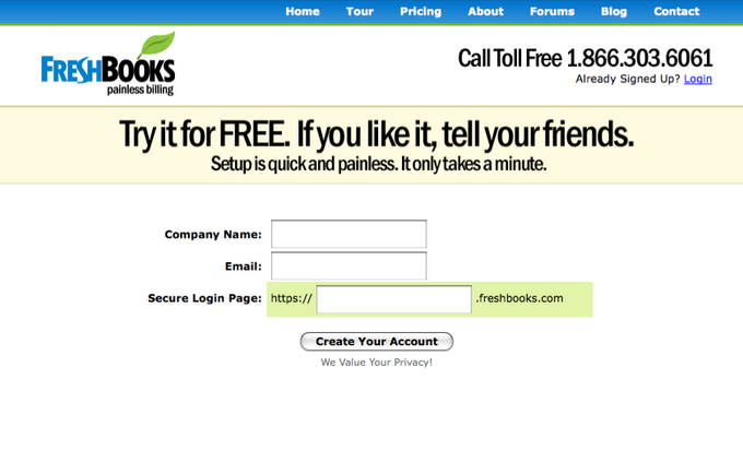 freshbooks 界面设计:登录与登记