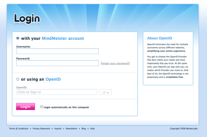 mindmeister 界面设计:登录与登记