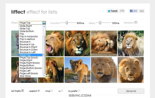 超酷的CSS3列表卡通特效在线生成工具 - liffect