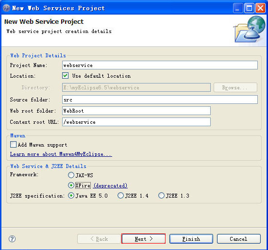 Myeclipse6.5��ʹ��XFire����WebService�ļ�����