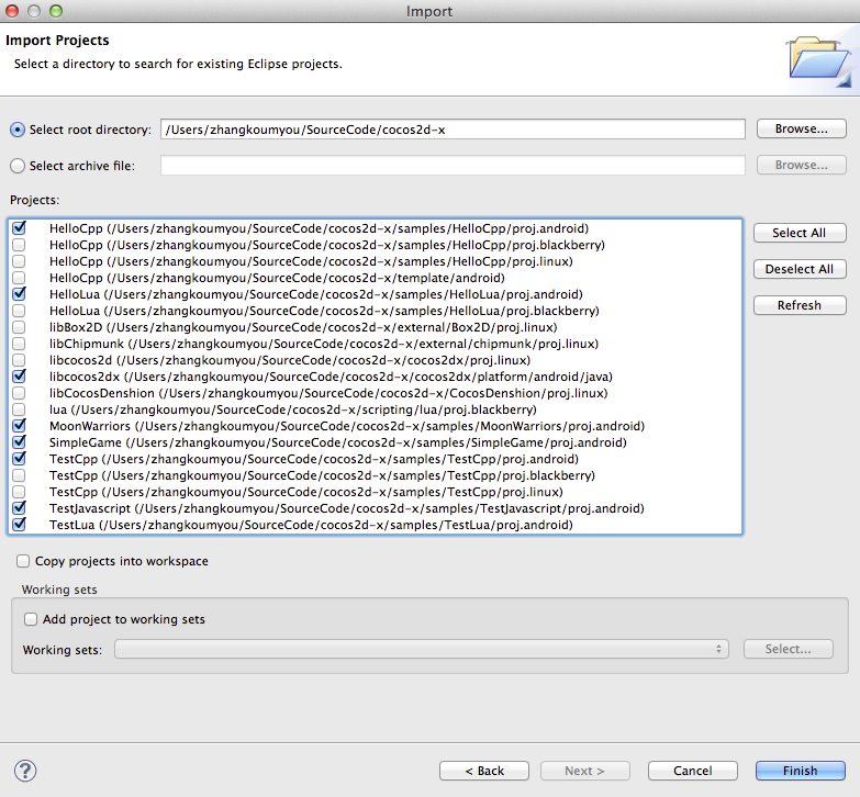 MacͣAndroid NDKCocos2d-xEclipseCocos2dXԴTestsDemoĿ