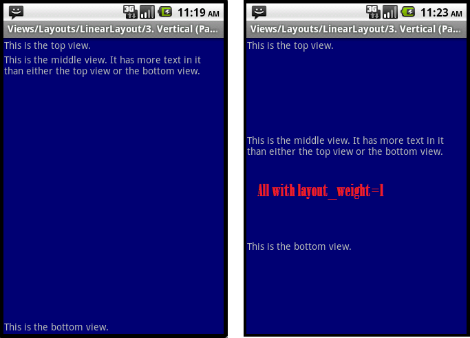 Android ApiDemosʾ(143):Views->Layouts->LinearLayout->3. Vertical (Padded)