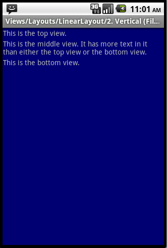 Android ApiDemosʾ(142):Views->Layouts->LinearLayout->2. Vertical (Fill Screen)