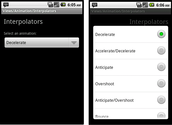 Android ApiDemosʾ(96):Views->Animation->Interpolators
