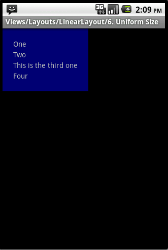 Android ApiDemosʾ(146):Views->Layouts->LinearLayout->6. Uniform Size