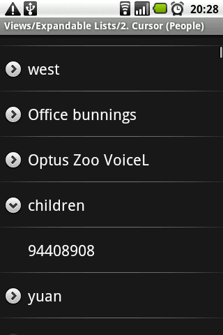 Android ApiDemosʾ(113):Views->Expandable Lists->2. Cursor(People)