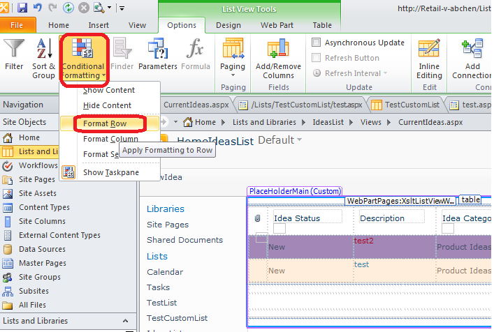 Use Microsoft SharePoint Designer 2010 to customize the list view 