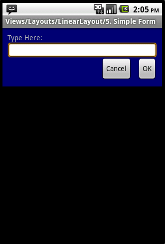 Android ApiDemosʾ(145):Views->Layouts->LinearLayout->5.Simple Form