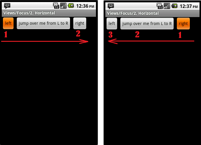 Android ApiDemosʾ(116):Views->Focus->2. Horizontal