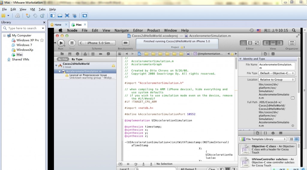ͷ֮mac cocos2d-x-ɹVMWare + mac lion+xcode