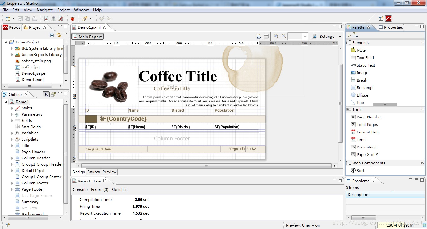 Java开源报表Jasper入门(2) - 使用JasperSoft Studio创建一个简单报表