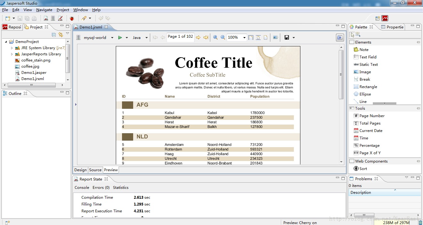 Java开源报表Jasper入门(2) - 使用JasperSoft Studio创建一个简单报表