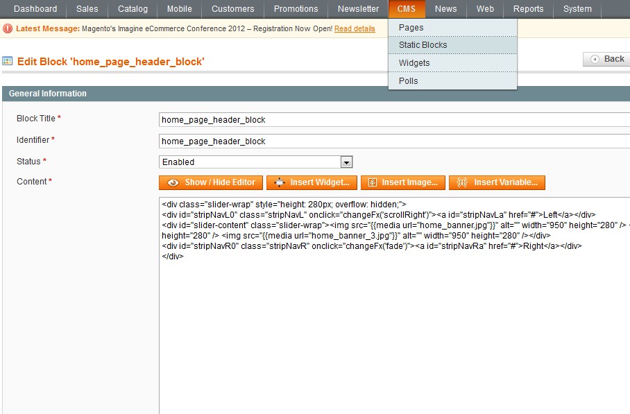 magento_static_block Magento模板及格局文件中引用Static Block的方法
