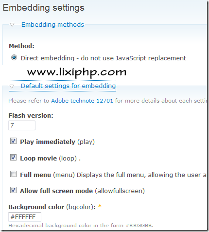 SWF Tools Embedding settings 视频嵌入方法和嵌入设置 image PHP开源CMS-Drupal干视频站点(第1版)