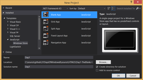Windows 八开发31历程-第一天: 一个的空白应用程序
