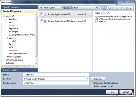 CreateProject Windows Surface for 多点抚摸 简介
