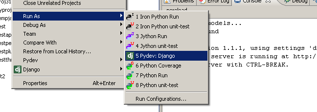 windowspydevDjango
