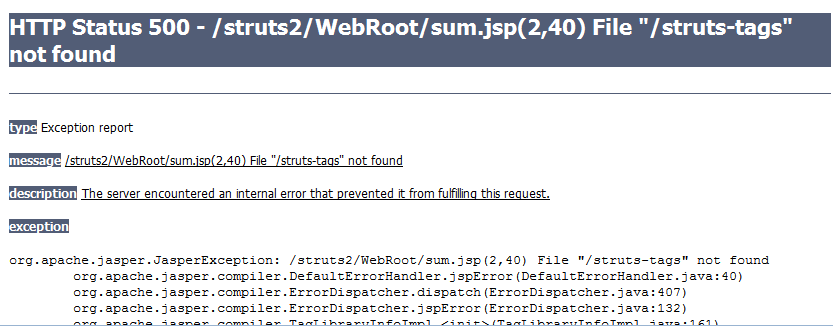 struts2File "/struts-tags" not found