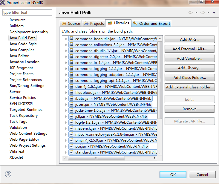 project-> properties( Ҽ-> build path-> configure build path