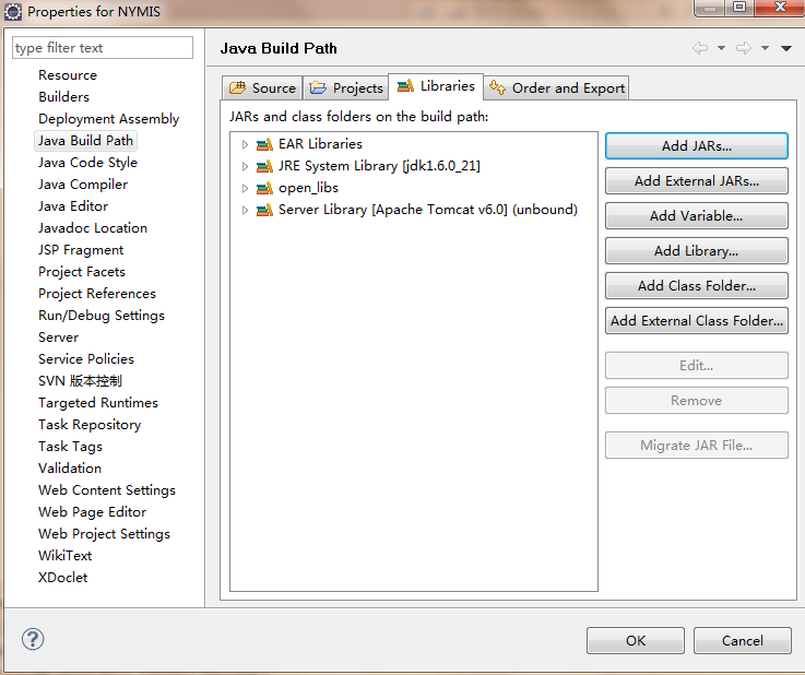 project-> properties( Ҽ-> build path-> configure build path