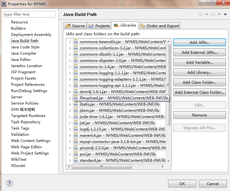 project-> properties( Ҽ-> build path-> configure build path
