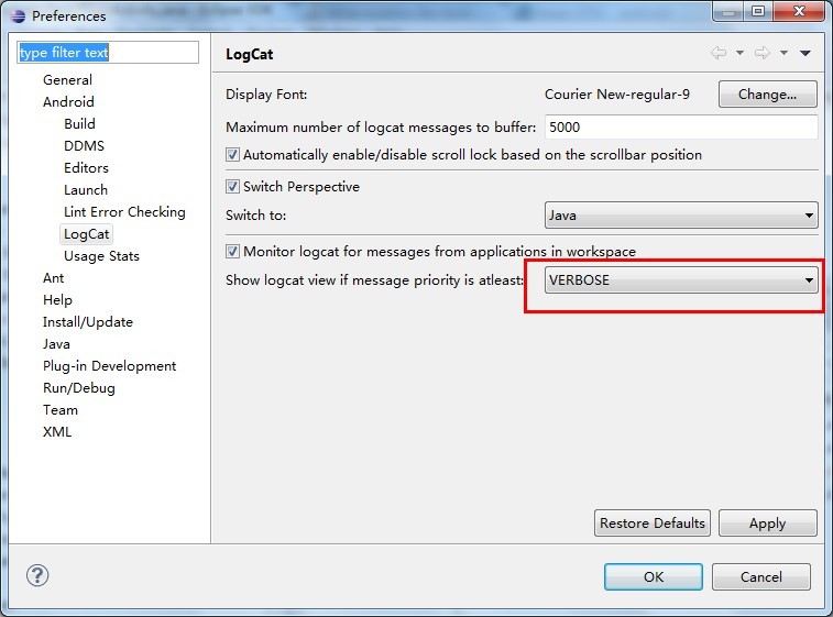 ���eclipse��logcat����ʾlog���й�����