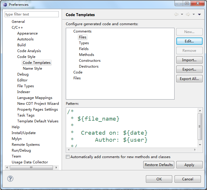 eclipse����Ĭ���ļ�ע��