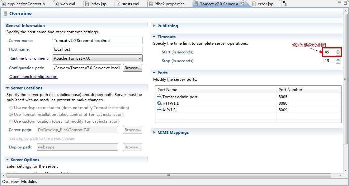 Eclipse起动Tomcat时,45秒超时解决方式