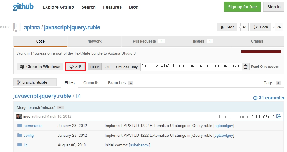 Eclipse3.7 离线装配Aptana Studio 3并支持jquery提示功能
