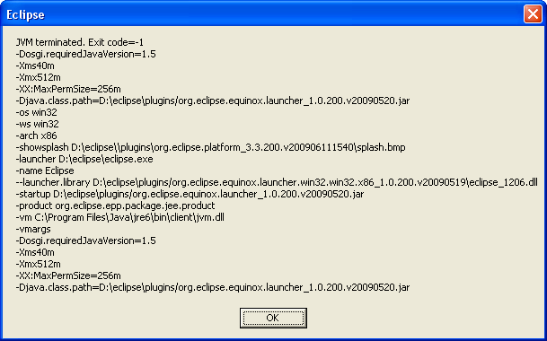 Eclipse 3.5 �е�jvm terminated.Exit code=-1�쳣�Ľ��