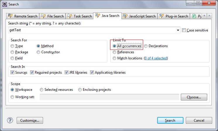 eclipse������Ŀ�в�Ѱָ���ļ�