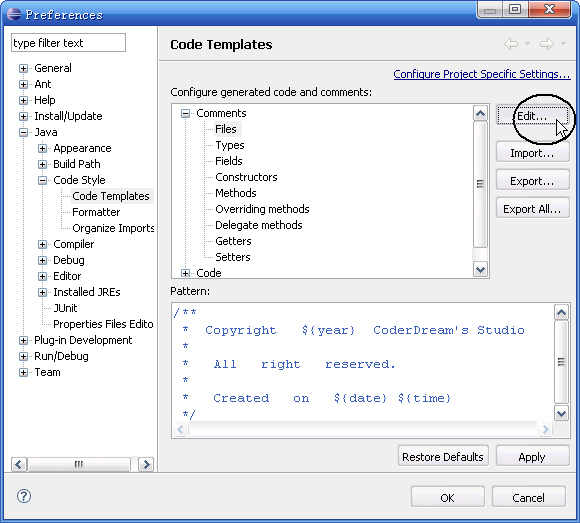 Eclipse���Զ�����ע��