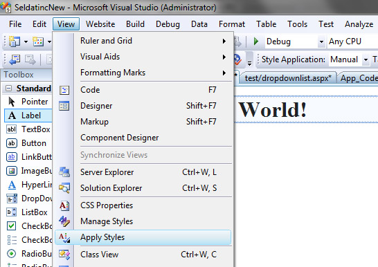 Visual Studio 中"式样应用"工具栏是哪个