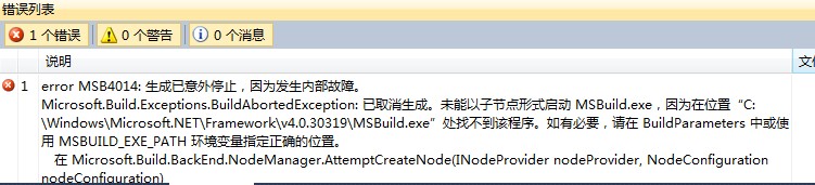 急win7安装的VS2010上opencv2.4.3调试程序时总是出现error MSB4014 生成意外停止,因为内部故障。如何解决?