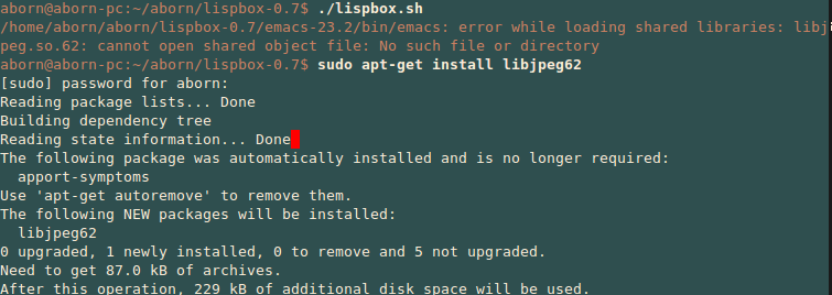 Ubuntuͣװlispbox-0.7һerror