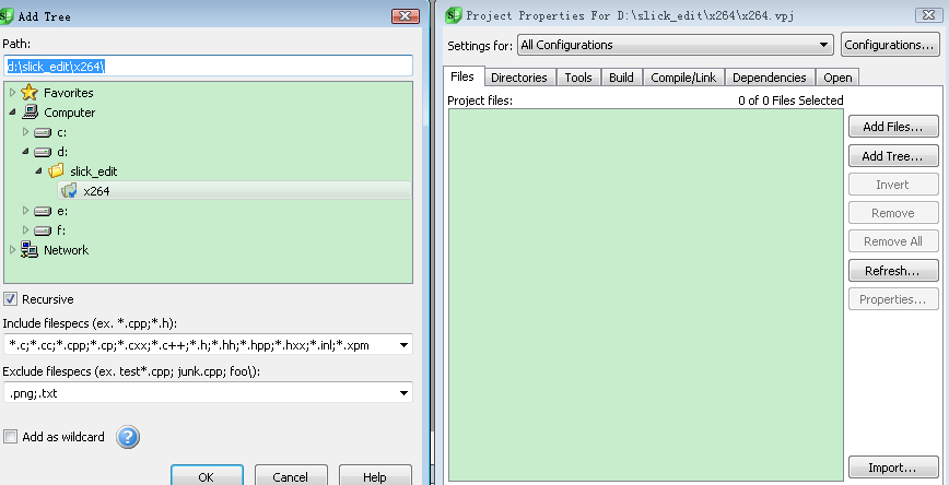 slickedit组合msys调试x264、ffmpeg