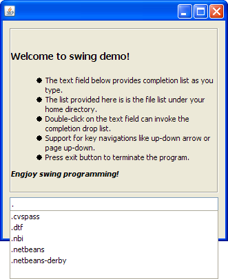 JTextFieldAuto Completion