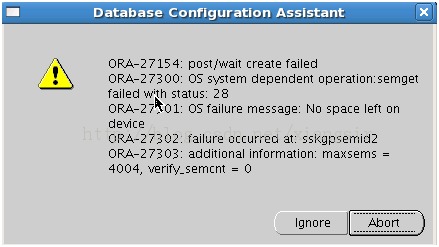 ORA-27033:additional information:maxsems = 4004,verify_semcnt = 0 