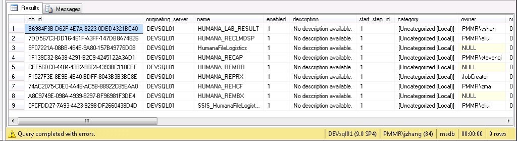 ��ѯ���������� sql agent job