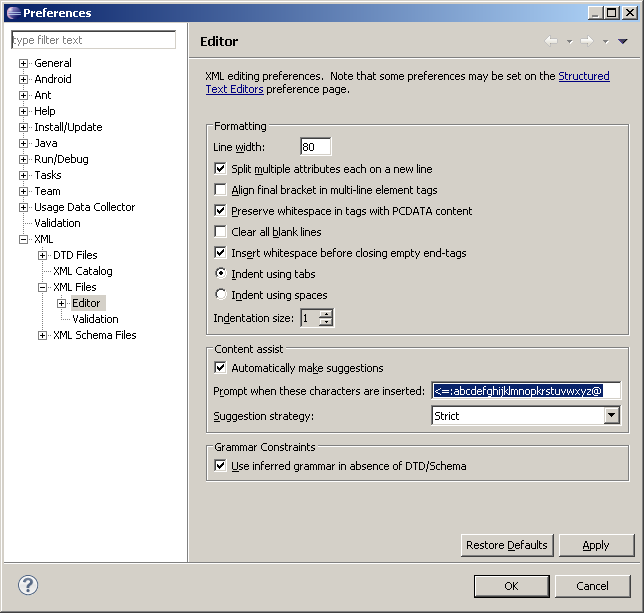 Eclipseandroidxml