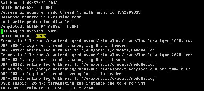 Online Redo Log File不小心剔除了，现在每次startup都ORA-03113: end-of-file on…
